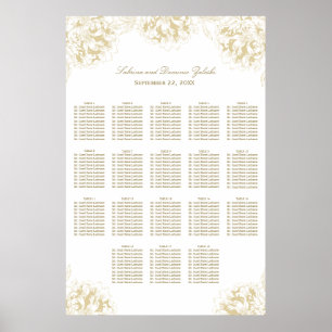 Elegant Ivory Gold Floral Peony Wedding Seating Poster