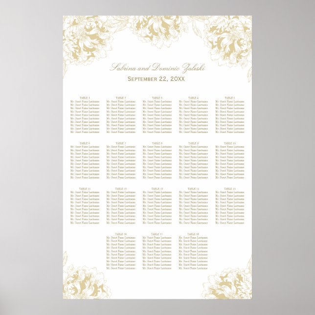 Elegant Ivory Gold Floral Peony Wedding Seating Poster (Front)