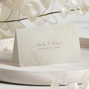 Elegant Ivory Gold Floral Wedding Place Card