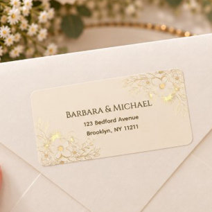 Elegant Ivory Gold Floral Wedding Return Address Label