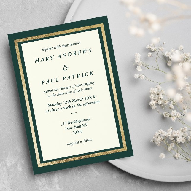 Elegant ivory gold forest green glam Wedding Invitation (Elegant ivory gold forest green glam Wedding)