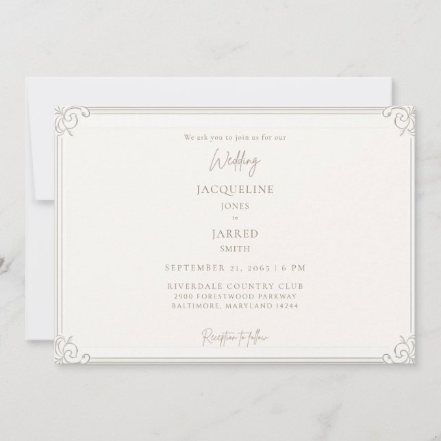 Elegant Ivory Gold Frame Wedding  Invitation (Front)