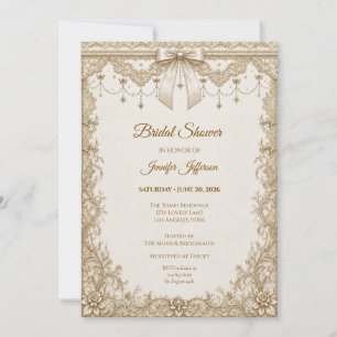 Elegant Ivory Gold Lace Bridal Shower Invitation