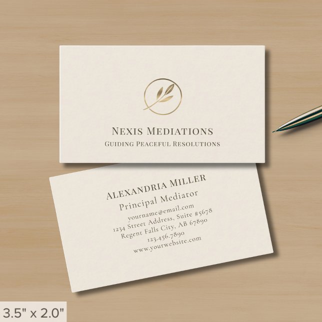 Elegant Ivory Gold Leaf Logo Business Card (Creator Uploaded)