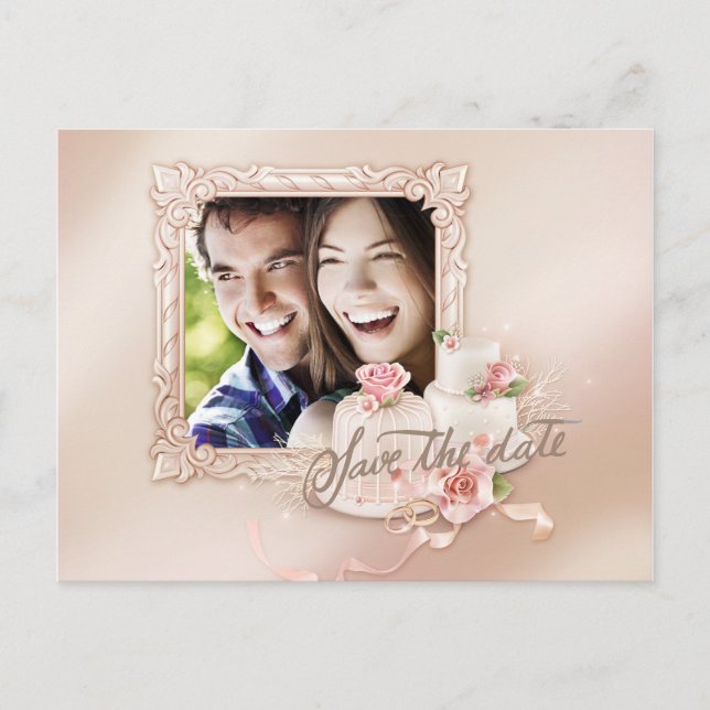 Elegant Ivory & Gold Photo Save the Date Announcement Postcard (Front)
