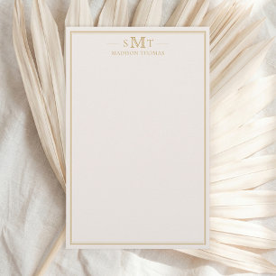 Elegant Ivory Gold Three Letter Monogram Stationery