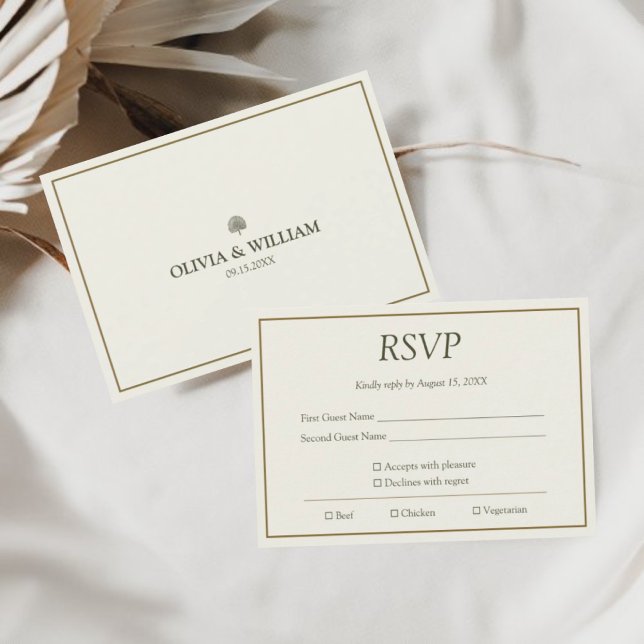 Elegant Ivory & Gold Wedding RSVP Enclosure Card (Elegant ivory & gold RSVP card with meal choice options for timeless weddings.)