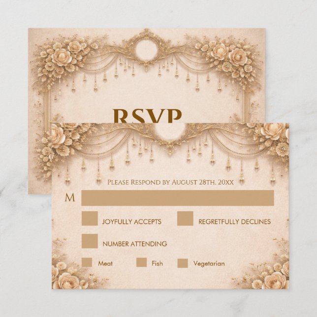 Elegant Ivory gothic Wedding RSVP Card (Front/Back)