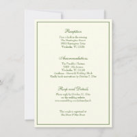 Elegant Ivory Green Wedding Reception Invitation