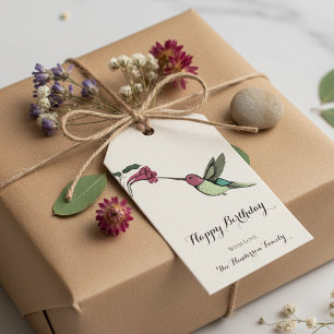 Elegant Ivory Hummingbird Birthday Gift Tags