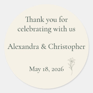 Elegant Ivory Lily Personalised Wedding Thank You Classic Round Sticker