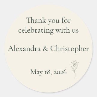 Elegant Ivory Lily Personalised Wedding Thank You Classic Round Sticker