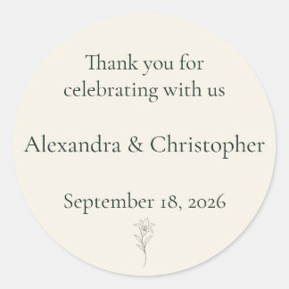Elegant Ivory Lily Personalised Wedding Thank You Classic Round Sticker