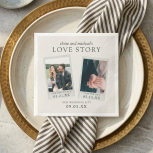 Elegant Ivory Love Story Photo Wedding Napkin