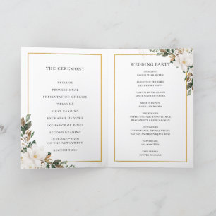 Elegant Ivory Magnolia Floral Greenery Wedding  Program
