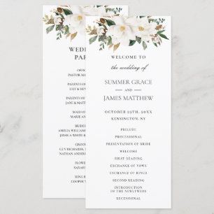 Elegant Ivory Magnolia Floral Greenery Wedding  Program
