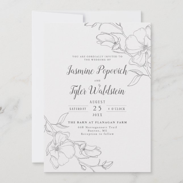 Elegant Ivory Magnolia Floral Wedding Invitation (Front)