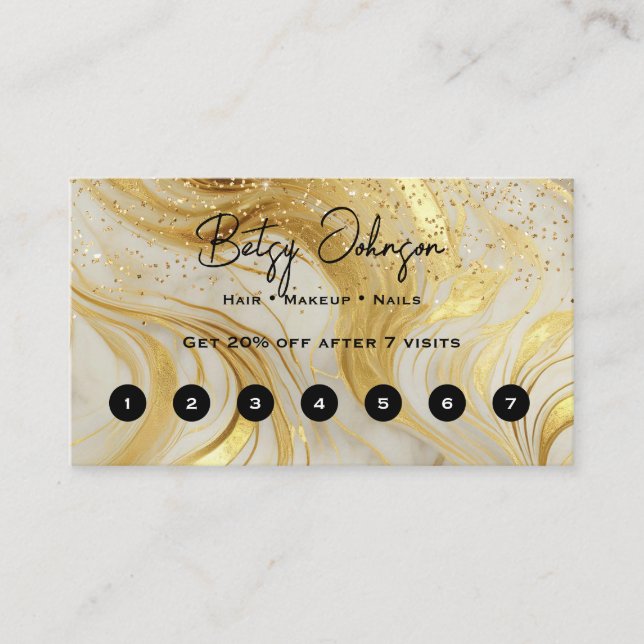 Elegant Ivory Marble and Gold Glitter Loyalty Card (Front)