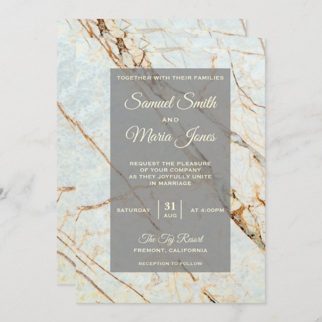 Elegant Ivory Marble Wedding Invitation (Front/Back)