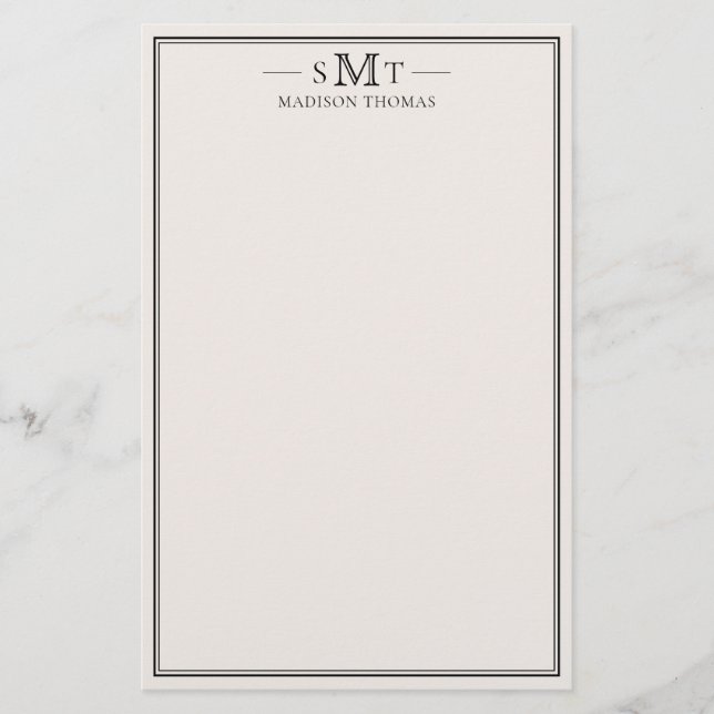 Elegant Ivory Minimalist Three Letter Monogram Stationery (Front)