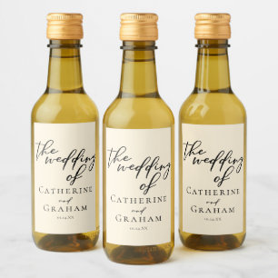 Elegant Ivory Minimalist Typography Wedding Mini Wine Label