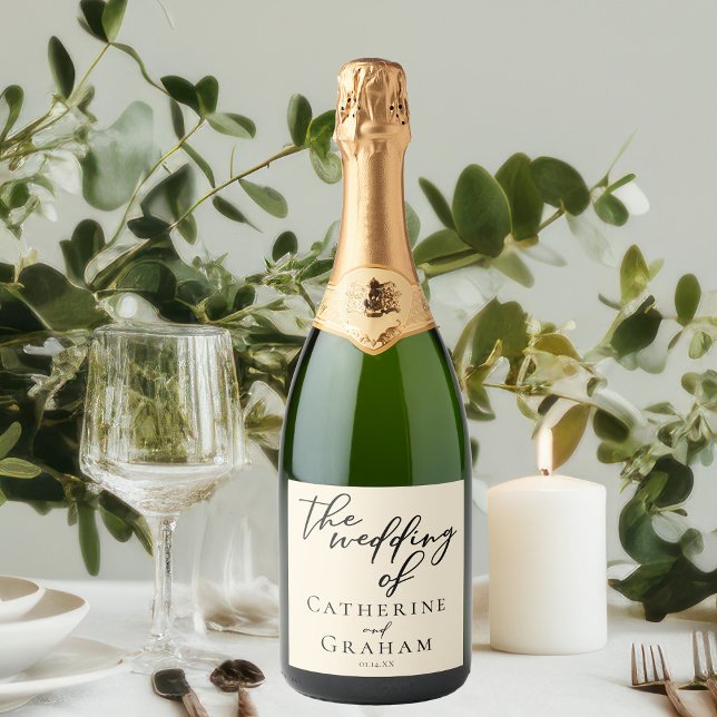 Elegant Ivory Minimalist Wedding Personalised Sparkling Wine Label (Creator Uploaded)