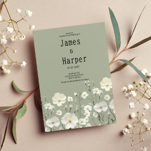 Elegant ivory mint delicate floral Wedding Invitation