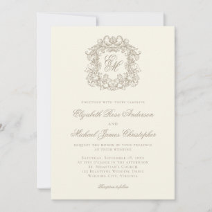Elegant Ivory Monogram Crest Wedding Invitation