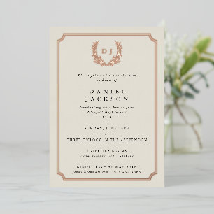 Elegant Ivory Monogram + Laurel Wreath Graduation
