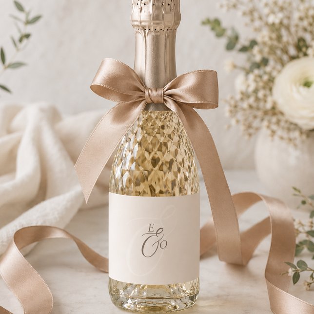 Elegant Ivory Monogram Muted brown Wedding Sparkling Wine Label (Elegant Ivory Monogram Muted brown Wedding Sparkling Wine Label)