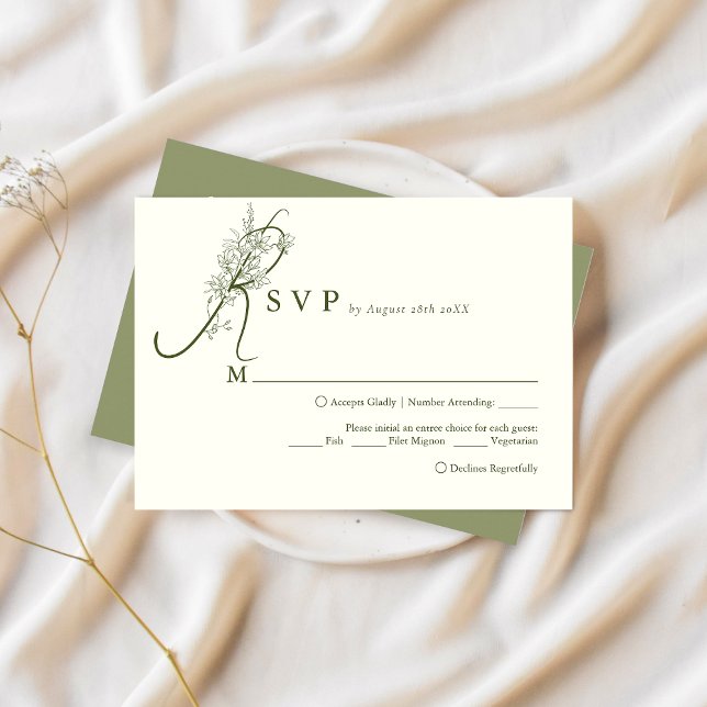 Elegant Ivory Moss Floral Menu Choice Wedding Rsvp (Creator Uploaded)