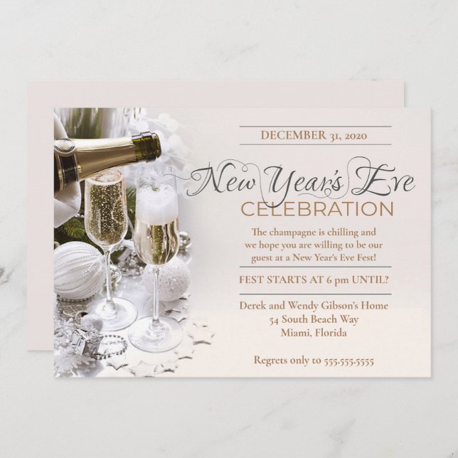 Elegant Ivory New Years Eve Party Invitation (Front/Back)