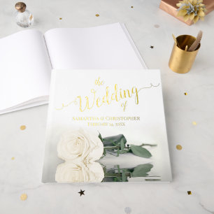 Elegant Ivory or White Rose Large Wedding Guest Book