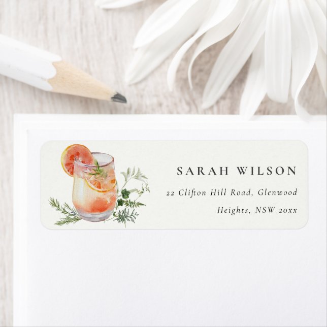 Elegant Ivory Orange Green Cocktail Address Return Address Label (Insitu)