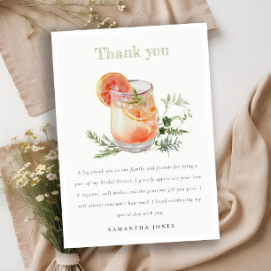 Elegant Ivory Orange Green Cocktail Bridal Shower  Thank You Card
