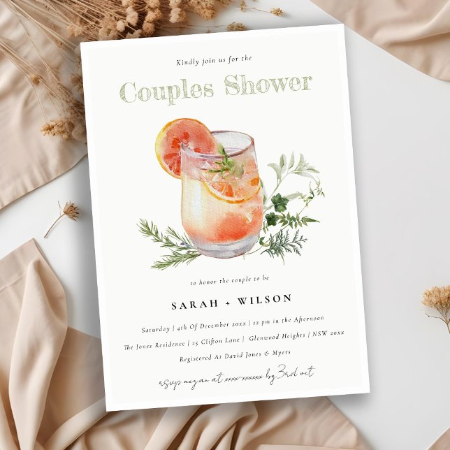 Elegant Ivory Orange Green Cocktail Couples Shower Invitation (Creator Uploaded)