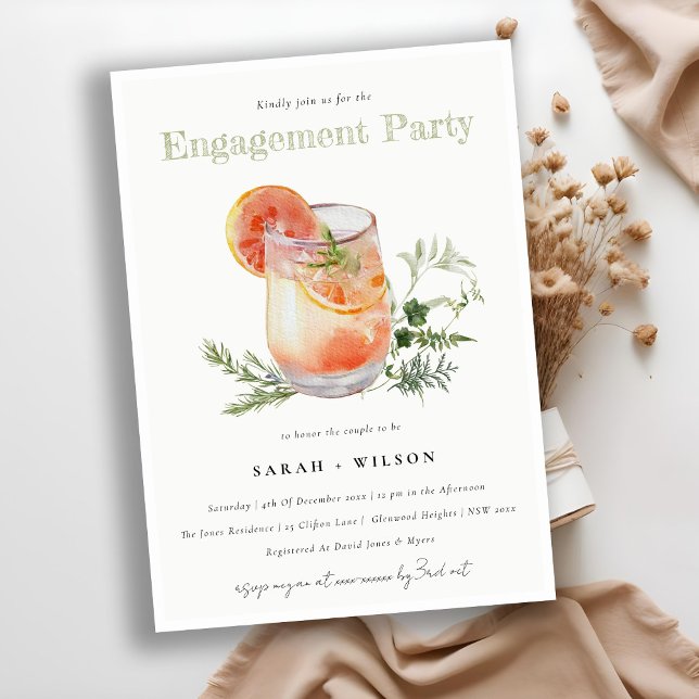 Elegant Ivory Orange Green Cocktail Engagement Invitation (Creator Uploaded)