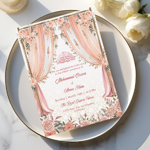 Elegant Ivory Peach Floral Islamic Muslim Wedding  Invitation