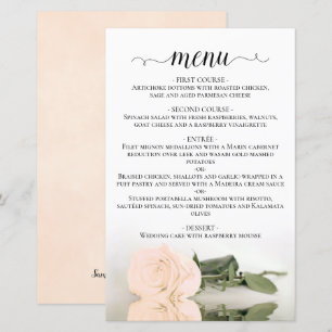 Elegant Ivory Peach Rose Budget Wedding Menu