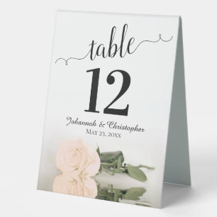 Elegant Ivory Peach Rose Wedding Table Number