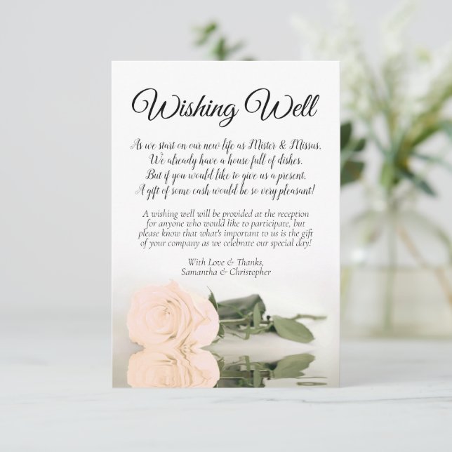 Elegant Ivory Peach Rose Wedding Wishing Well Poem Enclosure Card (Standing Front)