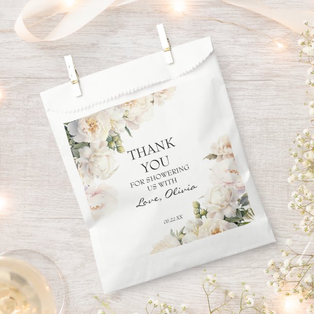 Elegant Ivory Peony Neutral Thank You Favour Bag (Clipped)