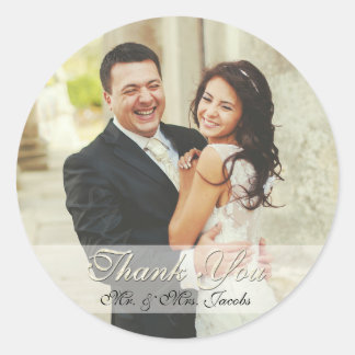 Elegant Ivory Photo Wedding Thank You Stickers