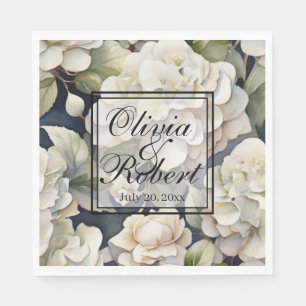 Elegant ivory pink green navy watercolor floral napkin