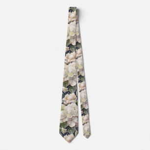 Elegant ivory pink green navy watercolor floral tie