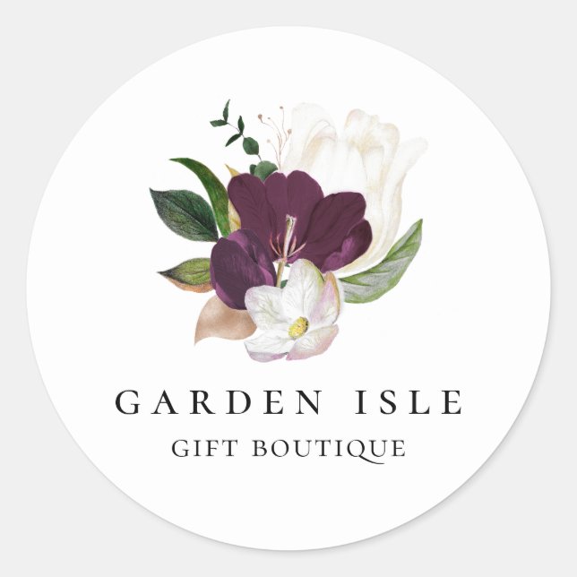 Elegant Ivory Purple Floral Bouquet Classic Round Sticker (Front)