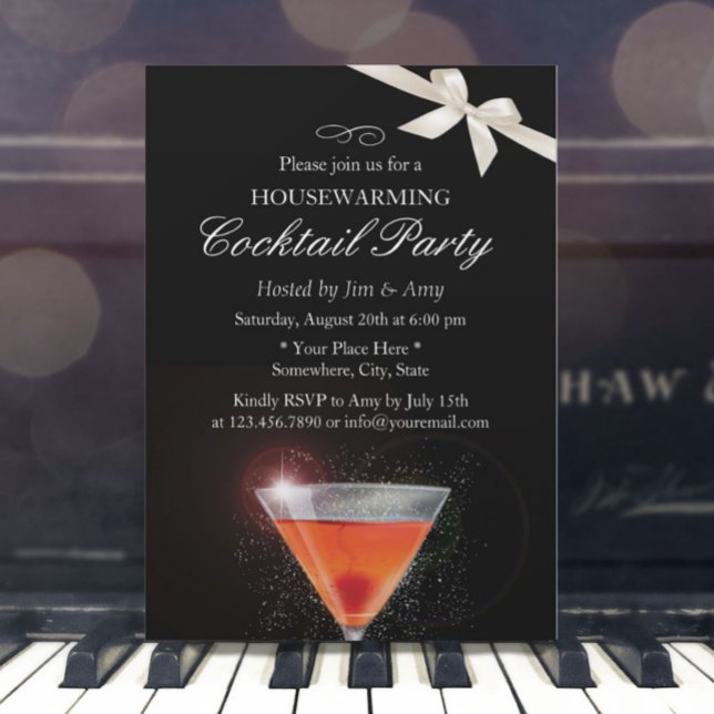 Elegant Ivory Ribbon Housewarming Cocktail Party Invitation (Creator Uploaded)