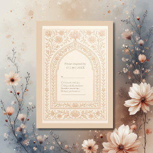 elegant Ivory Rose Gold Arabic arch Wedding RSVP Card