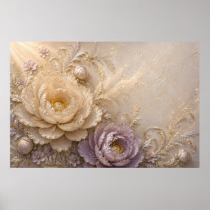 Elegant Ivory Rose Relief Art Poster