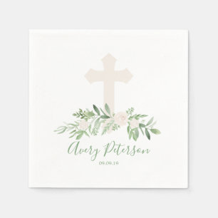 Elegant Ivory Roses Cross First Holy Communion Napkin